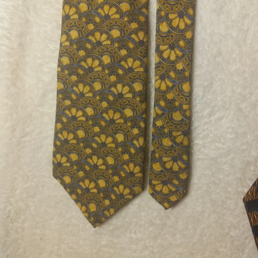 METROPOLITAN MUSEUM OF ART 100% Silk Tie Men Gold Blue Art Deco Geometri Necktie